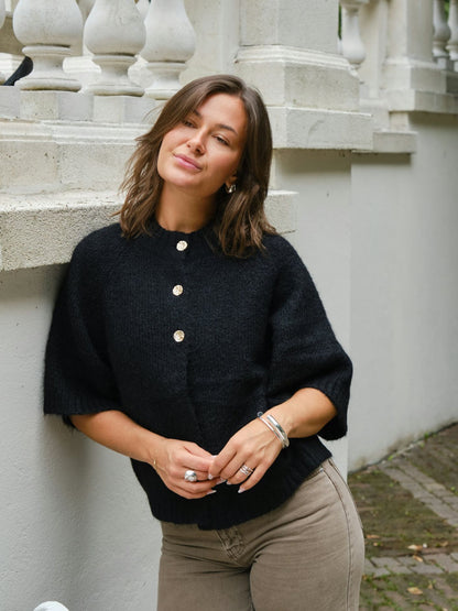 BENUTA FLUFFY KNIT CARDIGAN SORT NN