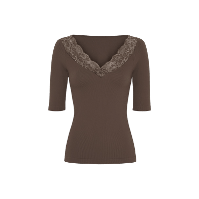 BELEN RIB V - LACE TOP SS T&S - LifeStyle Hedensted