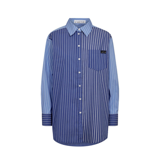 BLUE MIX STRIPE SKJORTE HL (110) - LifeStyle Hedensted