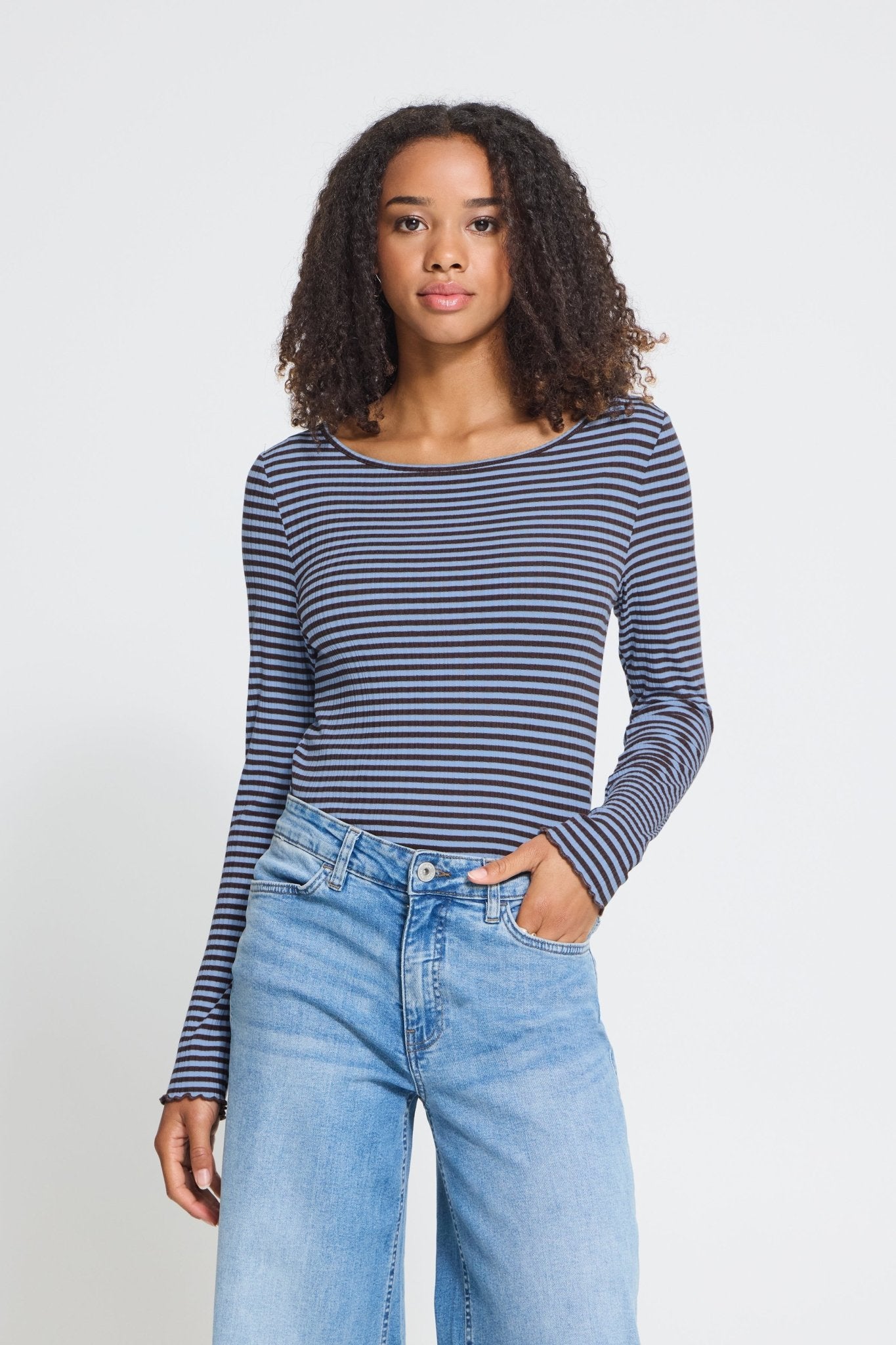 CELLA L/Æ T-SHIRT BLÅ/BRUN ICHI - LifeStyle Hedensted