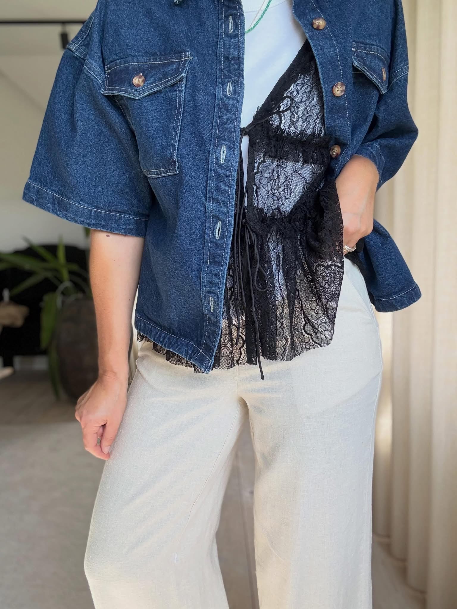 LACE TIE TOP HL - LifeStyle Hedensted
